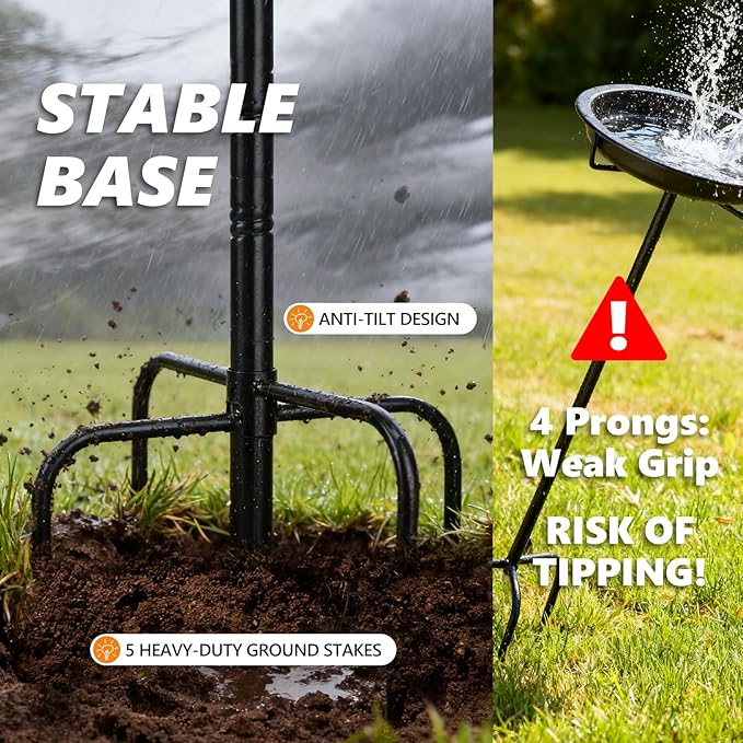 3" Deep 43" Tall Metal Bird Bath for Outdoors, 12" Dia Removable Bird Baths Water Bowl for Outside, Vintage Standing Birdbaths with Stable Stake for Garden Yard Lawn Decor 1.4 Gallon