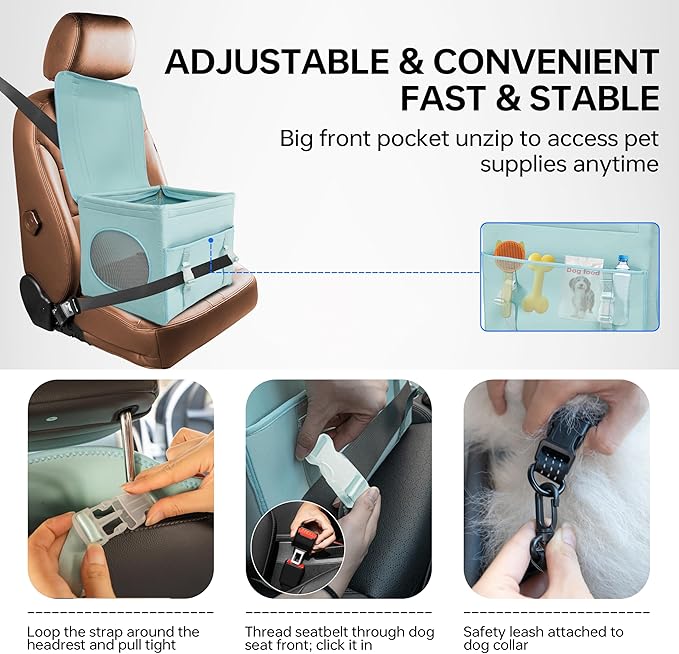 Dog Booster Car Seat with Washable Removable Cover for Small Dogs up to 13 lbs,Fits Car Truck SUV,(Green).