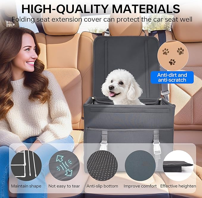 Dog Booster Car Seat with Washable Removable Cover for Small Dogs up to 13 lbs,Fits Car Truck SUV.(Dark Grey)
