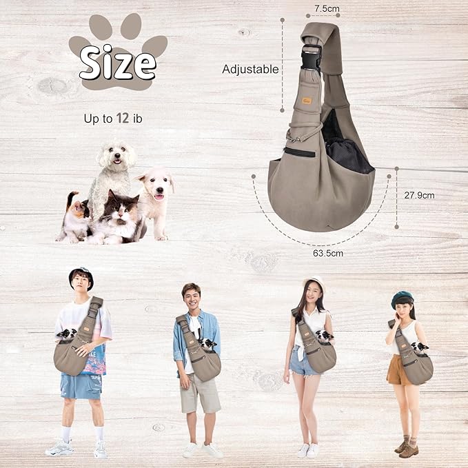 CUBY Dog and Cat Sling Carrier - Hands Free Reversible Pet Papoose Bag - Soft Pouch and Tote Design - Suitable for Puppy, Small Dogs Cats Outdoor (Khaki Senior, Adjust Strap 2.0)…