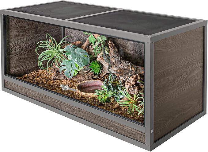 120 Gallon Reptile Tank, 48 x 24 x 24 Wooden Reptile Terrarium with Sliding Door & Top Screen Ventilation, Suitable for Bearded Dragon Ball Python Gecko Lizard, Better Insulation