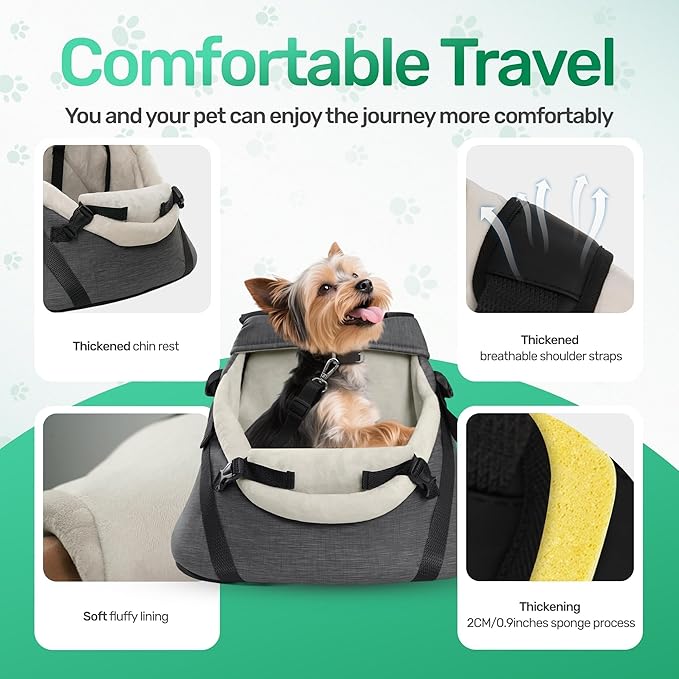 YUDODO Small Dog Car Seat Under 7lbs Luxury PU Leather Dog Booster Seat with Safety Belt, Soft Cushion, Can be Used as Pet Front Carrier Backpack Gray