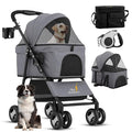 3 in 1 Pet Stroller - Foldable Dog Stroller & Pet Carrier - Included with Storage Bag, Cup Holder & Pet Leach - Cat Carrier with Detachable Basket & Breathable Canopy (Grey)
