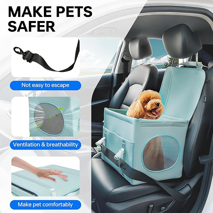Dog Booster Car Seat with Washable Removable Cover for Small Dogs up to 13 lbs,Fits Car Truck SUV,(Green).