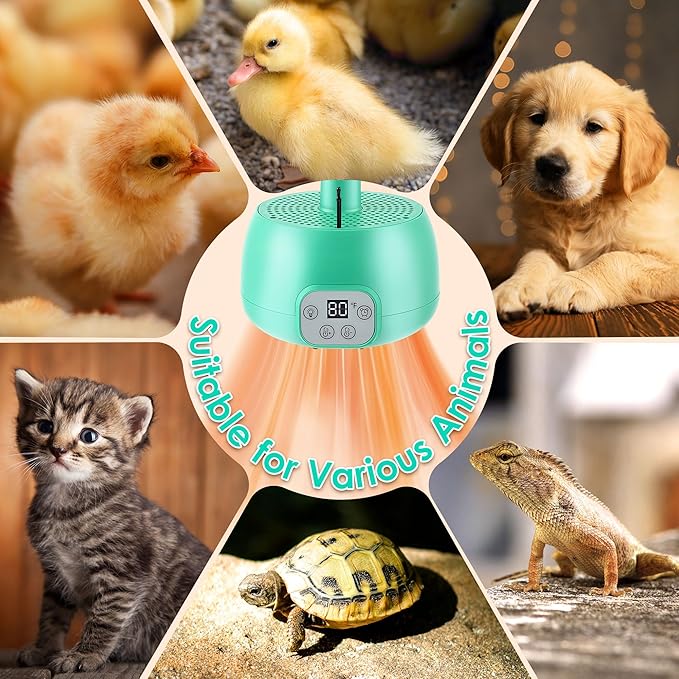 1 Pack Chicken Coop Heater, Timing Chicken Heat Lamp, Smart Temperature Control Chick Brooder Heater, 5 ft Ultra Long Cable Reptile Heating Lamp for Poultry Chick Reptile Pet Dog Cats
