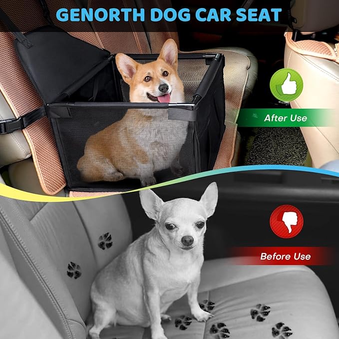 Dog Car Seats for Small and Medium Dogs,Portable Puppy/Pet Car Booster Seat with Clip-On Leash and Mesh Window for Pet Up to 20 lbs