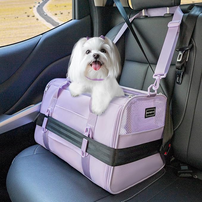 PETSFIT Cat Car Carrier for Medium Cats Dogs, 19"x12"x12" TSA Approved Pet Carrier, with Patent Safety Buckles and Escape-Proof Zipper - Safeguarding Car Travel, Vet Visit, Outdoor