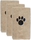 Bone Dry Pet Grooming Towel Collection Absorbent Microfiber Drying Set, 15x30", Embroidered Taupe, 3 Count