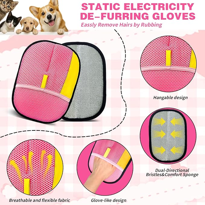 4PCS Upgraded Pet Hair Removal Gloves for Dogs & Cats, Pet Hair Removal Glove, Reusable Electrostatic Pet Hair Glove with Pet Hair Remover, Thickened Pet Hair Mitt for Clothing,Couch, Carpet, Car Seat