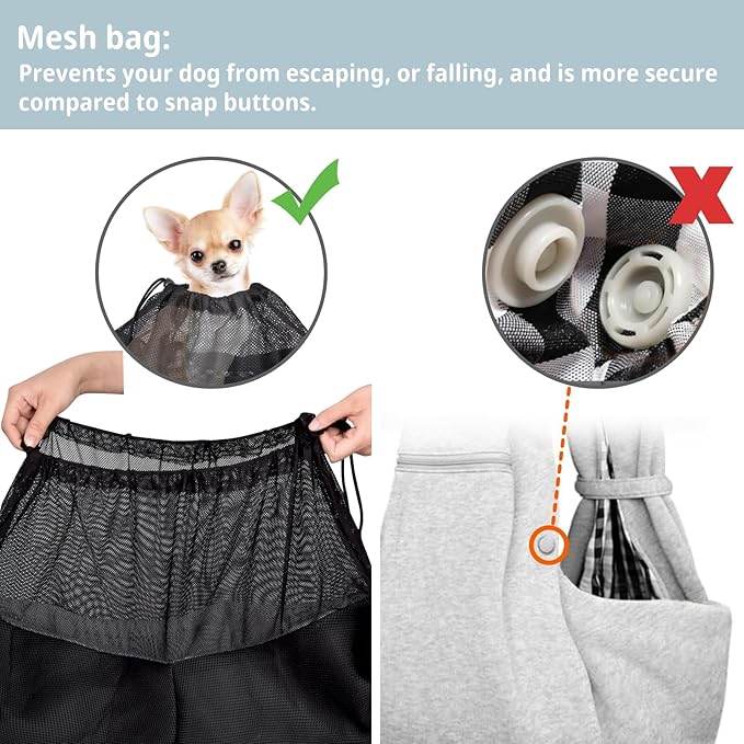 CUBY Dog and Cat Sling Carrier - Hands Free Reversible Pet Papoose Bag - Soft Pouch and Tote Design - Suitable for Puppy, Small Dogs Cats Outdoor (Black-Mesh, Adjust Strap 2.0)