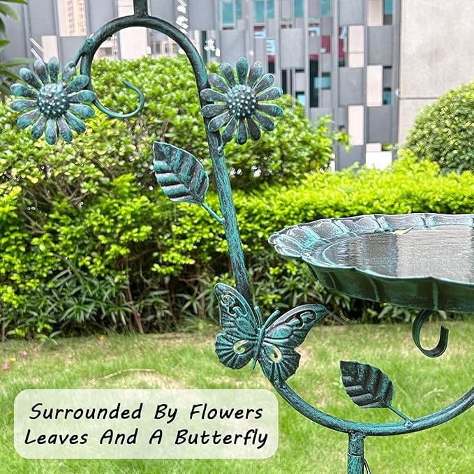 Metal Bird Baths for Outdoors, 56.5" H Heavy Duty Birdbaths with 5 Prong Base, Vintage Free Standing Bird Feeders for Garden, Bird Bath Stand Bowl for Outside Yard Patio Decor, Blue