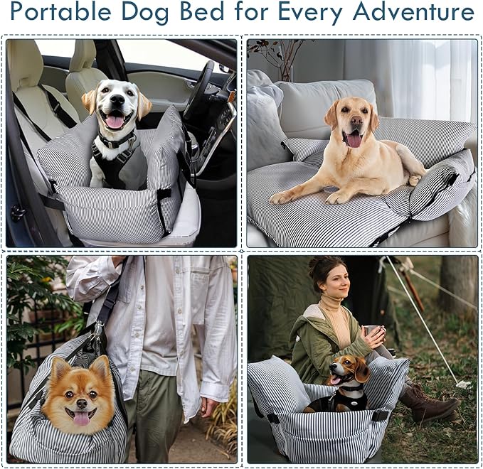 Dog Car Seat for Small/Medium Dogs Under 40 lbs - Elevated Pet Seat with Safety Belt, Non-Slip Base, and Storage Pockets for Car Travel (Navy, 30 x 20.5 inch)