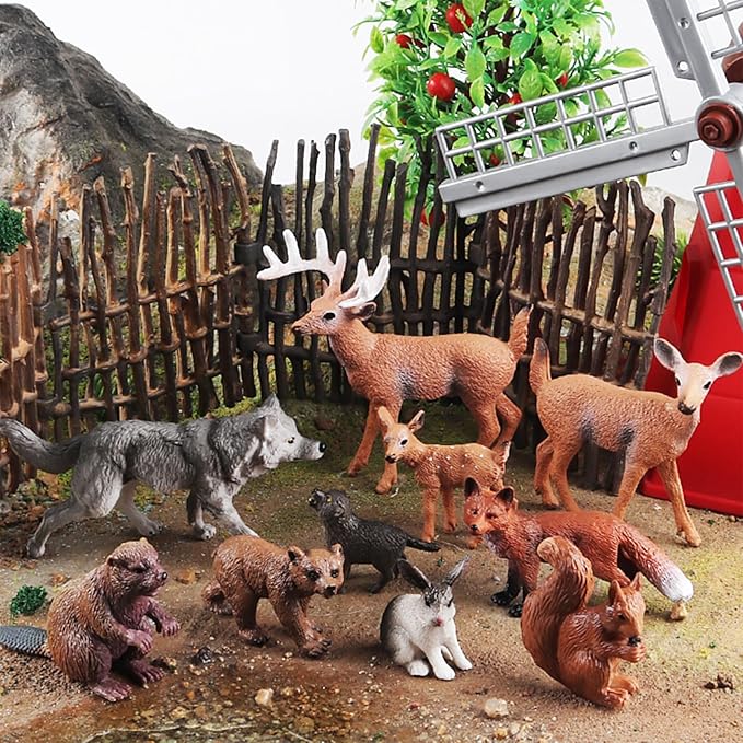 10pcs Forest Animal Toys Figures, Realistic Woodland Creatures Figurines, Plastic Animals Miniature Toys Cake Topper