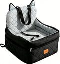 Dog Car Seat for Small/Medium Dogs Up to 35lbs,Elevated Cushion Fits in Front/Back Seat,Travel Safety Per Car Bed with Washable Removable Cover, Storage 2 Pockets Black-Grey