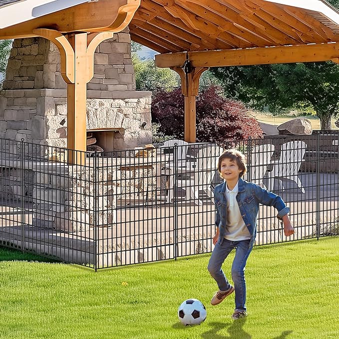 10 Panels No Dig Garden Fence with Gate, 40 in(H) X 24.2 ft(L) Metal Fence Panels, Thickened Rustproof Garden Fencing, Animal Barrier Fence for for Dogs, Rabbits, Landscape, Patio