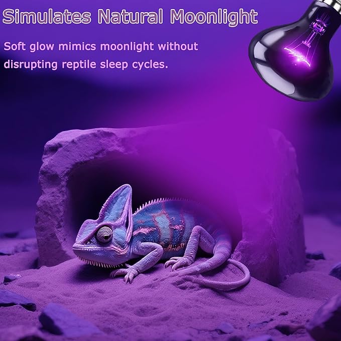 100W Reptile Night Light Bulb, UVA Heat Lamp – Simulated Natural Moonlight Purple Basking Bulb for Bearded Dragon, Lizard, Snake, Turtle, Chameleon, Amphibians, Aquarium & Terrarium Use