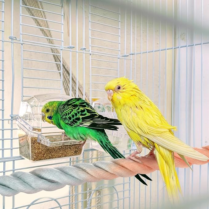 1-Set Rope Perches for Bird Cages, 13.8 & 31.5 in Length Comfort Grip Flexible Rope Perch Beak & Paw Grinding for Parrots/Cockatiels/Parakeets, Bird Platform Sand [Pink Blue]