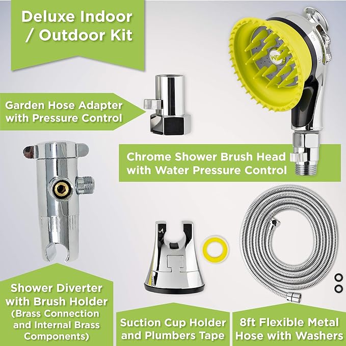 Wondurdog Deluxe Indoor Outdoor Dog Wash Kit for Shower and Garden Hose w/Water Pressure Control, Splash Shield & Rubber Scrubbing Attachment. Fast & Easy Dog Bath. Cleaning for Short & Long Hair Pet