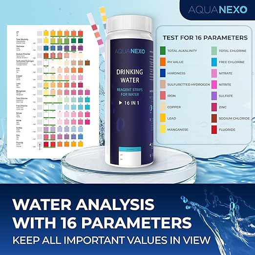 125x Water Tester for Drinking Water 16-in-1, pH Test Strips, Water Test Kit, Lead Test Kit, Water Hardness Test Kit, pH Strips, Water Test Kit, pH Tester