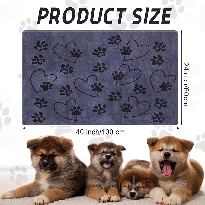 4 Pcs Dog Bath Towels Microfiber Drying Dog Towel Absorbent Pet Heart Paw Towels for Medium Dogs Puppy Cats Pets Shower(Gray)