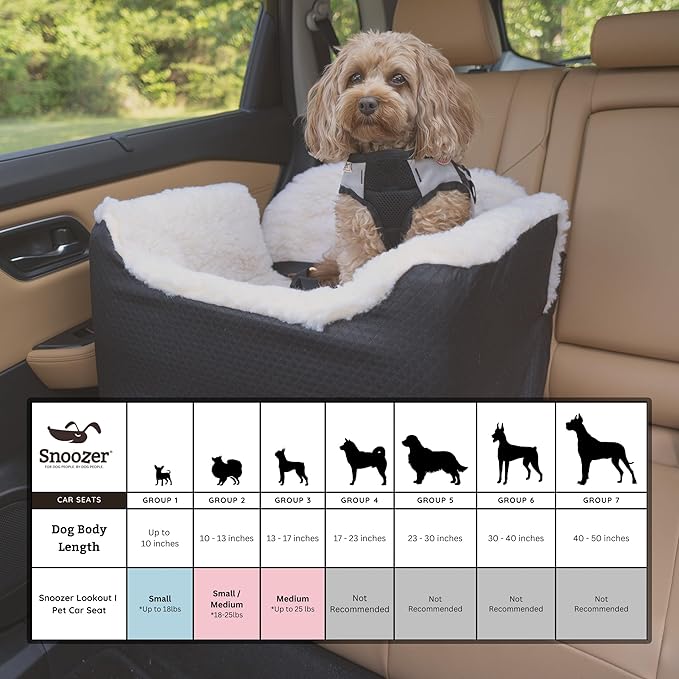 Snoozer Dog Car Seat, Lookout I Dog Booster Car Seat for Small Dogs Under 25lbs, Size: Medium, Fabric: Palmer Indigo, Pet Car Seat to Alleviate Car Sickness for Dogs, Removable Machine Washable Cover
