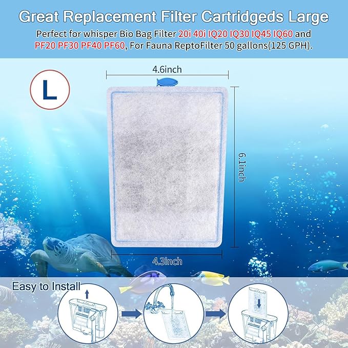 12 Pack Large Assembled Aquarium Filter Cartridge for Whisper Bio-Bag Power Filters, Replacement Filter Cartridges for Whisper 20i/40i IQ20/30/45/60 PF20/30/40/60 Power Filter ﻿
