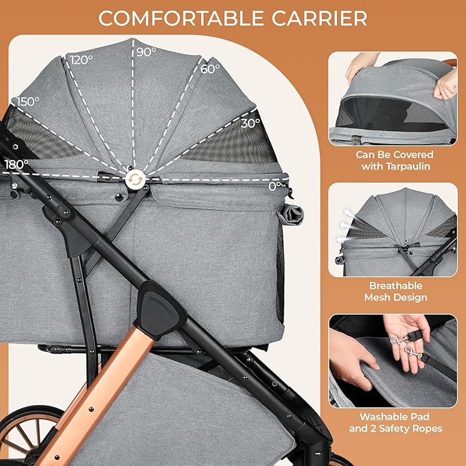 MAMIZO Foldable Dog Stroller for Medium Small Dogs Cats Up to 55 Lbs, Aluminum and Carbon Steel Frame Pet Stroller, Height-Adjustable Handle Puppy Strollers with Zipperless Design, Shock Absorbers
