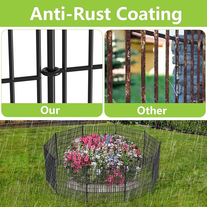 10 Panels No Dig Garden Fence with Gate, 40 in(H) X 24.2 ft(L) Metal Fence Panels, Thickened Rustproof Garden Fencing, Animal Barrier Fence for for Dogs, Rabbits, Landscape, Patio