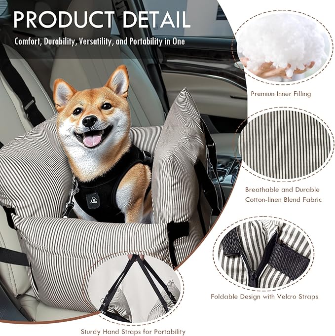 Dog Car Seat for Small/Medium Dogs Under 40 lbs - Elevated Pet Seat with Safety Belt, Non-Slip Base, and Storage Pockets for Car Travel (Brown, 30 x 20.5 inch)