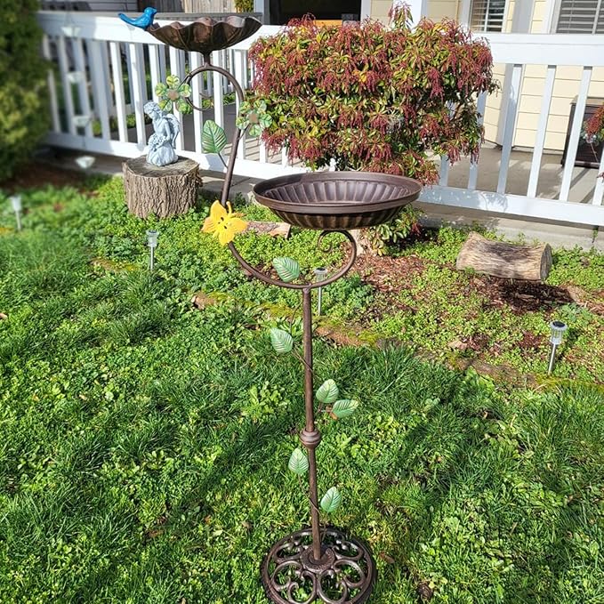 Metal Bird Baths for Outdoors, 44" Height Cast Iron Pedestal Bird Bath and Feeder, Vintage Sturdy Heavy Duty Birdbath Bowl, Tall Floral Accents Birdbaths for Garden Yard Patio Porch Decor