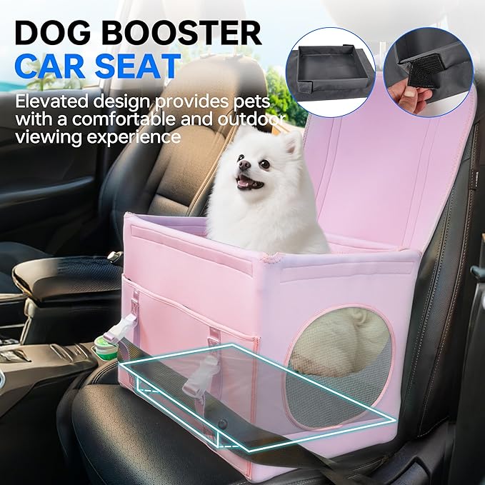 Dog Booster Car Seat with Washable Removable Cover for Small Dogs up to 13 lbs,Fits Car Truck SUV.(Pink)