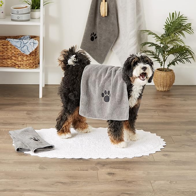 Bone Dry Pet Grooming, Embroidered Microfiber Towel Drying Collection, 15x30, Gray