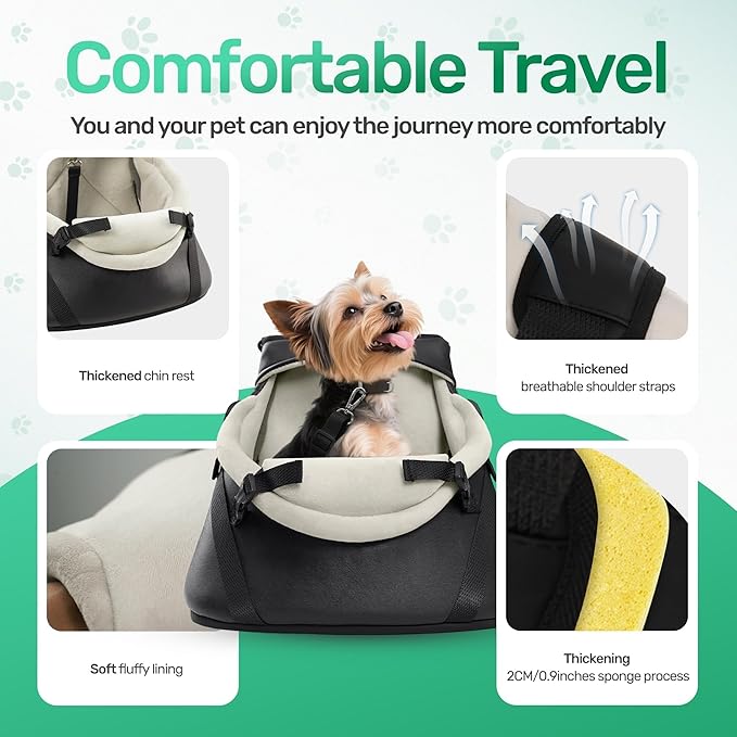 YUDODO Small Dog Car Seat Under 7lbs Luxury PU Leather Dog Booster Seat with Safety Belt, Soft Cushion, Can be Used as Pet Front Carrier Backpack Black