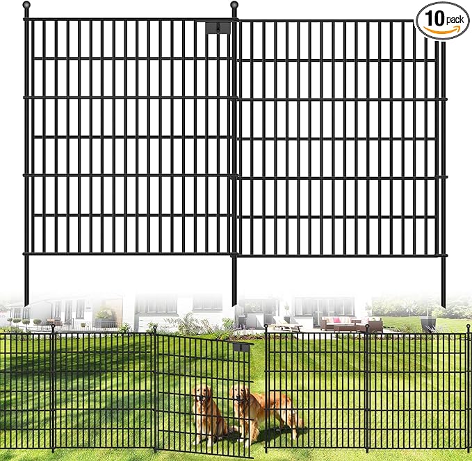 10 Panels No Dig Garden Fence with Gate, 40 in(H) X 24.2 ft(L) Metal Fence Panels, Thickened Rustproof Garden Fencing, Animal Barrier Fence for for Dogs, Rabbits, Landscape, Patio