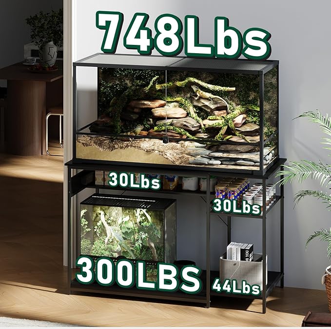 120 Gallon Fish Tank Stand with Power Outlets, Heavy Duty Large Aquarium Stand with Light, Double Reptile Tank Turtle Terrariums Table for Fish Tank Accessories Storage,1100LBS Capacity
