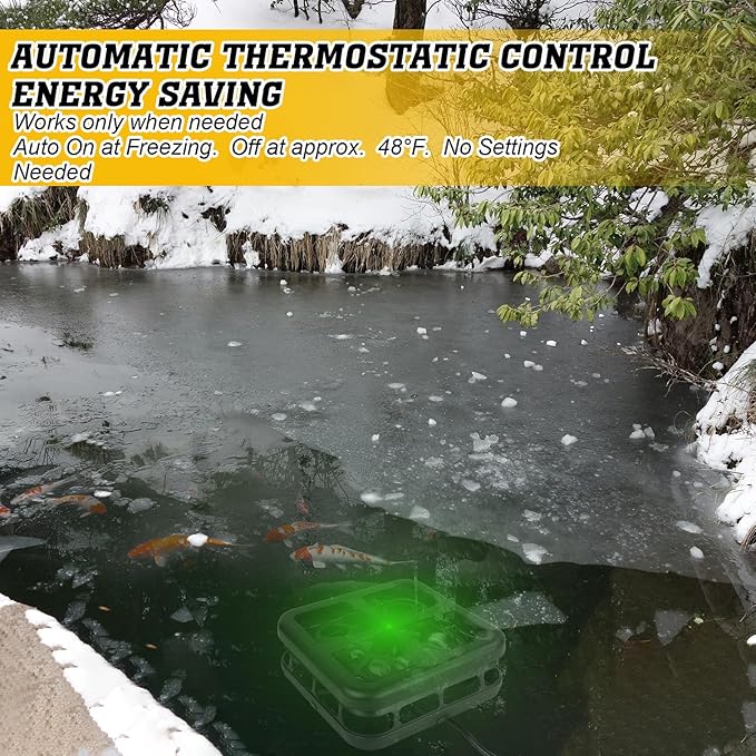 1000Watts Pond De-icer,Winter Survival Solution for Outdoor Pond Fish,Thermostatic controll Heater with Floating and Diving Modes,Keep Ponds from Freezing Over in Winter