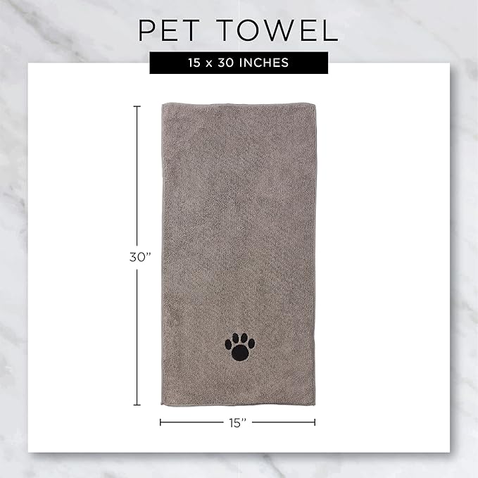 Bone Dry Pet Grooming Towel Collection Embroidered Absorbent Microfiber Drying Set, 15x30, Pink, 3 Count
