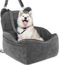 Dog Car Seat for Small Medium Dog up to 30 lbs with Waterproof PU Cover Pet Car Booster Seat with Memory Foam for Travel, Grey, 2 Safety Belt
