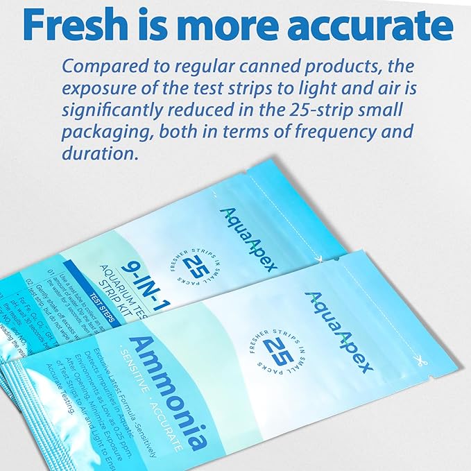 10-in-1 Aquarium Test Strips (100 Strips) 50 Multi-Test + 50 Ammonia Strips | Ammonia Test Strips for Fish Tank, Aquariums, Ponds & Shrimp Tank | for Freshwater & Saltwater | Test Nitrate, pH & More