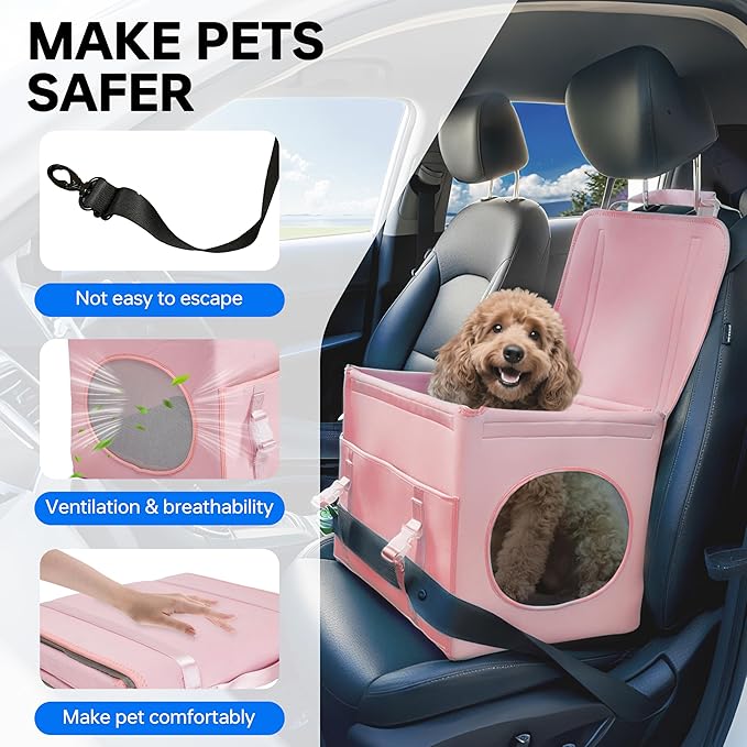 Dog Booster Car Seat with Washable Removable Cover for Small Dogs up to 13 lbs,Fits Car Truck SUV.(Pink)