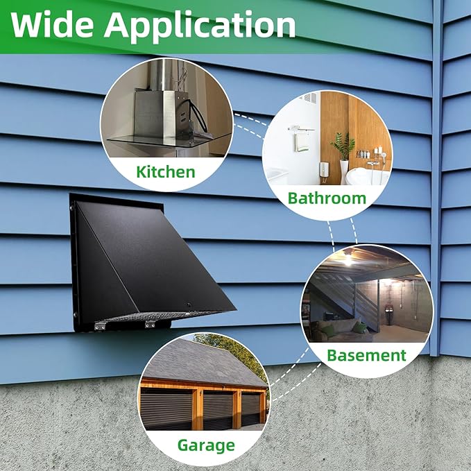 10 Inch Wall Vent Cover,Exhaust Vent Hooded Wall Vent with Screen and Damper,Outdoor Wall Exhaust Vent Cap Exterior Air Vent Cover for Kitchen Range Hood HVAC Duct Dryer Ventilation,Galvanized Steel