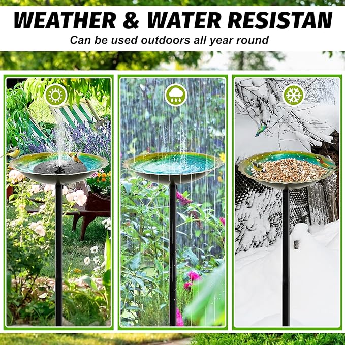 38In Bird Bath for Outside, Metal Birdbath Bowl Decorated Metal with 5 Prong Base Stand Outdoor Bird Baths Bird Feeder Garden Decor Yard Art (Blue-Green)