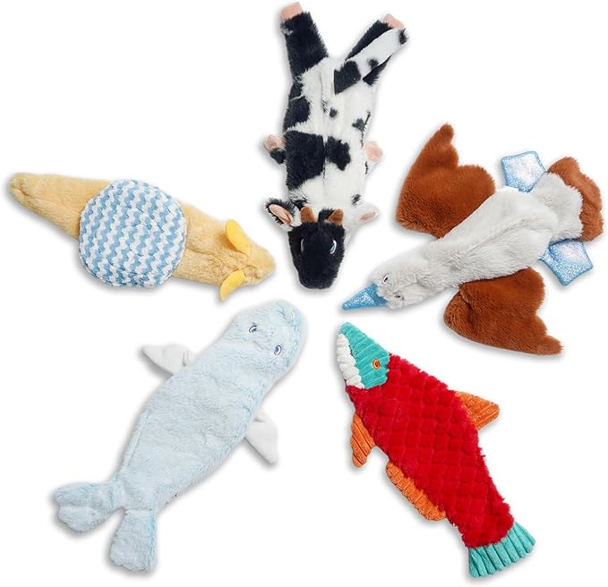 Nocciola Squeaky Dog Toys, 5 pcs Crinkle Plush Dog Toy, No Stuffing Dog Toys for Small Medium Large Dogs, Boredom Relief