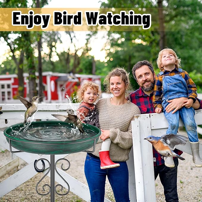 Metal Bird Bath for Outside,Bird Baths Feeder Bowl with 5 Prongs Base Stake,Freestanding BirdBaths for Outdoors Garden Patio Yard Lawn Decor (Vintage Green)