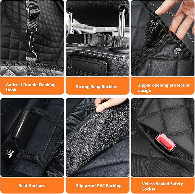 URPOWER 6-in-1 Dog Car Seat Cover for Back Seat, Waterproof Dog Car Hammock with Mesh Window, Non-Slip Pet Backseat Protector for Cars, Trucks and SUVs