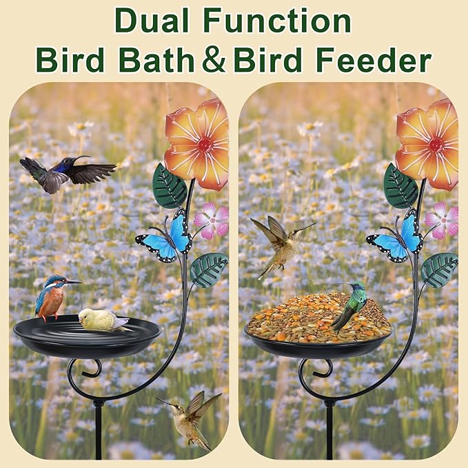 hogardeck Small Metal Bird Bath for Outside, 8” Dia Bowl Bird Baths Feeder Bowl for Outdoors, Standing Birdbaths & Birdfeeder for Garden Patio Yard Lawn Decor