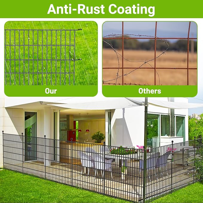 10 Panels No Dig Decorative Outdoor Garden Fence for Yard, 32 in(H) X 23.6 ft(L) Animal Barrier Fencing Rustproof Metal Wire Panel Border for Dog, Rabbits, and Patio Temporary Ground Stakes