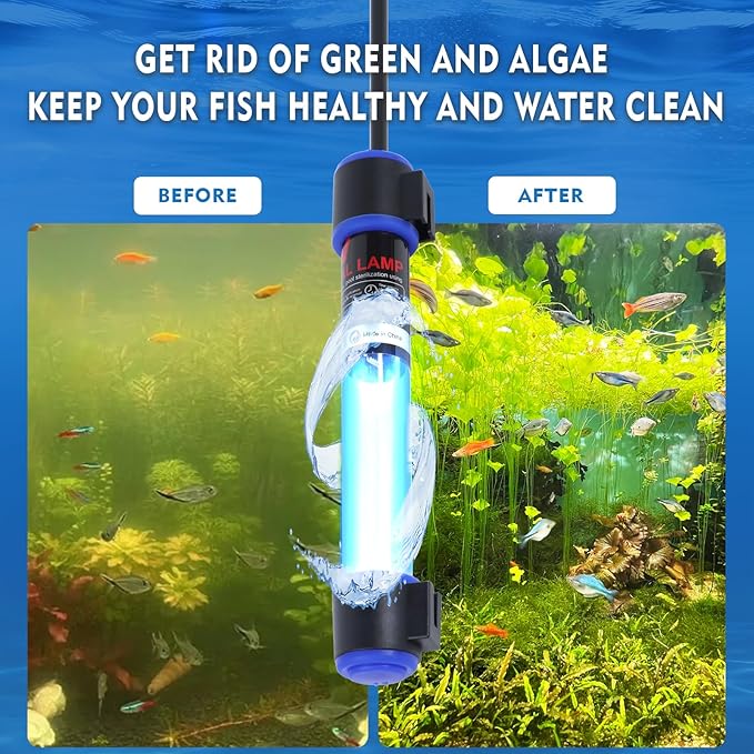 11W UVC Aquarium Light for Fish Tank and Pond – Quartz Tube Waterproof UV Lamp, Water Clarifier for Clearer Water