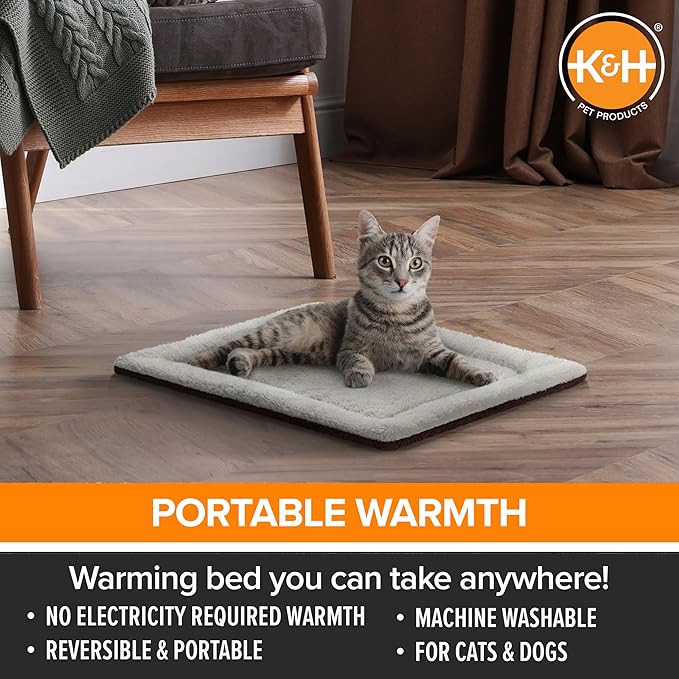 K&H Pet Products Self-Warming Cat Bed Pad - Small 21" x 17", Reversible, Washable, Oatmeal/Chocolate (Pack of 6)
