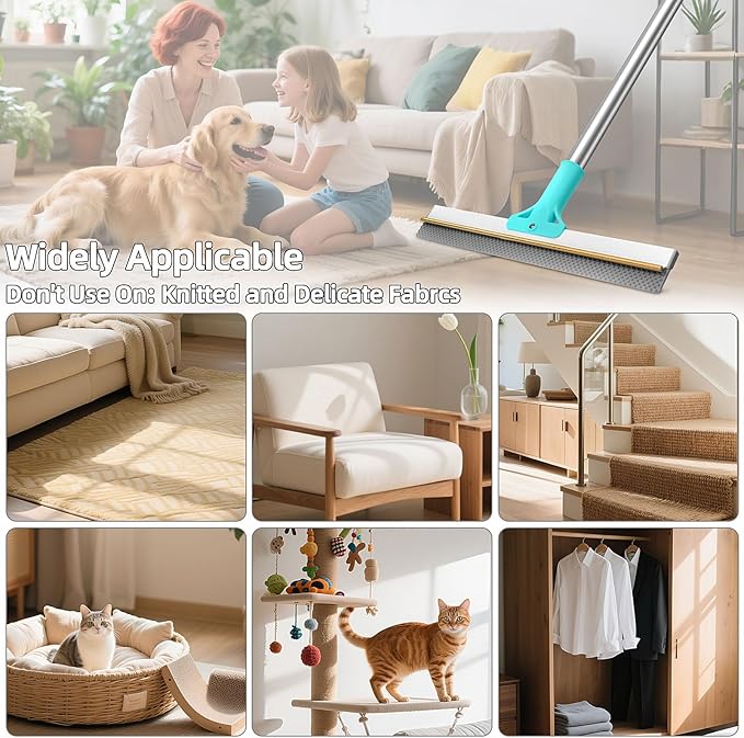 Carpet Rake for Pet Hair Removal, 54" Adjustable Handle Pet Hair Removal Carpet Brush Scraper, Pet Hair Removal Broom Tool for Carpet, Reusable Dog Cat Fur Remover, Pet Fur Cleaner for Rugs, Mats